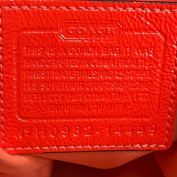 Coach Crimson Orange Signature Nylon ToteBag Leather Trim/Hangtag + Dust Bag 12” - Picture 4 of 16